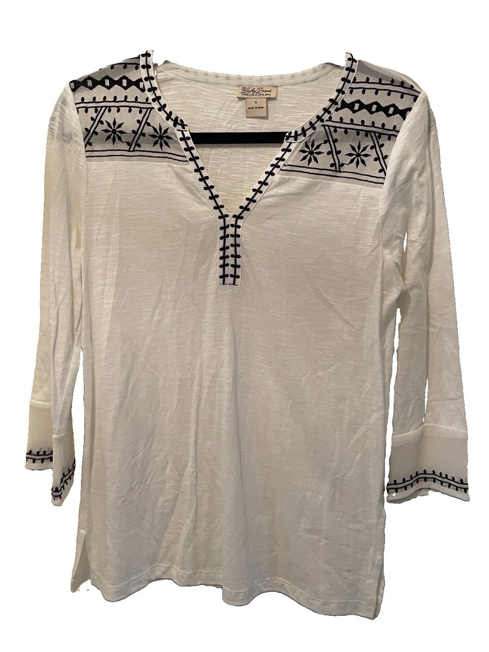 Lucky Brand White Tunic with Black Embroidered Trim